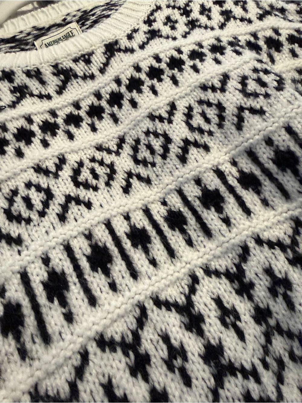 American Eagle Outfitters Black and White Fair Isle Crew Sweater - Picture 3 of 4